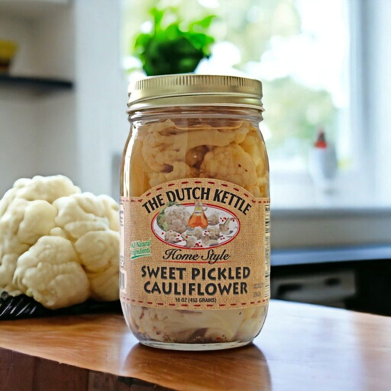 Dutch Kettle Amish Home Style Sweet Pickled Cauliflower now available from Harvest Array, the Prime Retailer for The Dutch Kettle. 