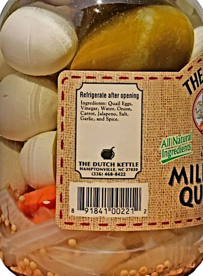 The Dutch Kettle Mild Pickled Quail Eggs Ingredients