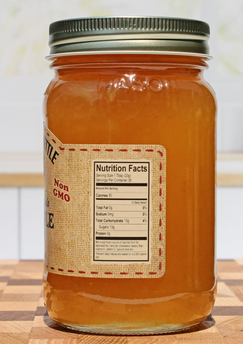 Nutrition facts for a 19 ounce jar of The Dutch Kettle Pineapple Jam for Harvest Array