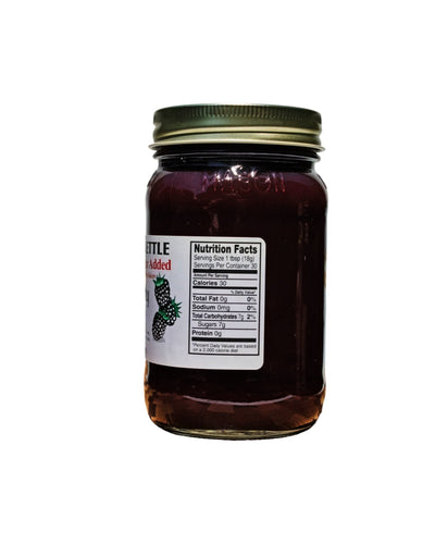 Nutrition Facts for Seedless No Sugar Added Dutch Kettle Blackberry Jam on Harvest Array.