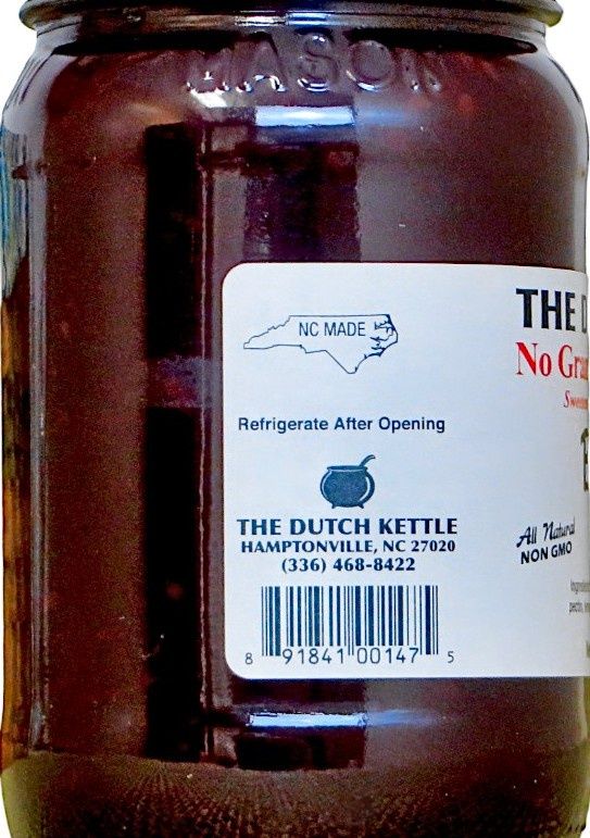 The Dutch Kettle No Sugar Added Blackberry Jam has All Natural NON GMO ingredients and No Granulated Sugar is Added.