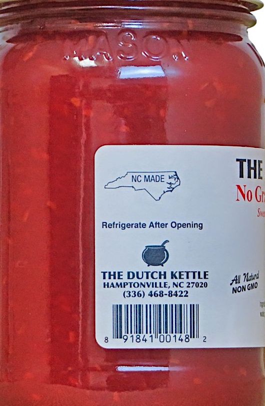 The Dutch Kettle No Sugar Added Red Raspberry Jam has All Natural NON GMO ingredients and No Granulated Sugar is Added.