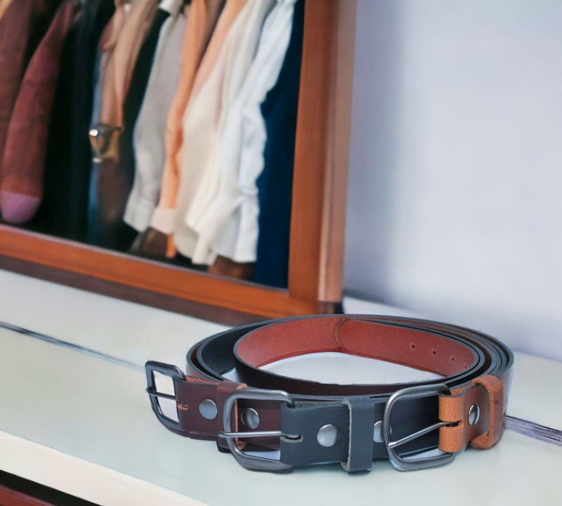 We have three colors of 1.5 inch wide handmade solid leather belts available on harvestarray.com.