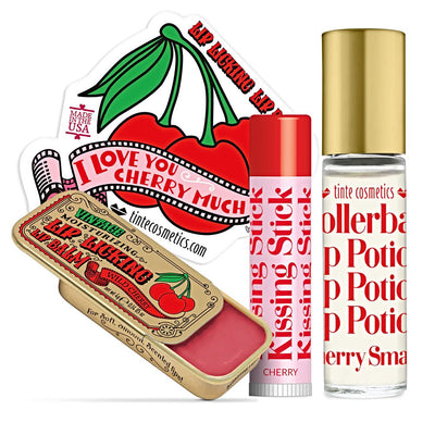 Collection of vintage style lip products in the Cherry Flavored Trio Kit Gift Set. Order online at harvestarray.com.