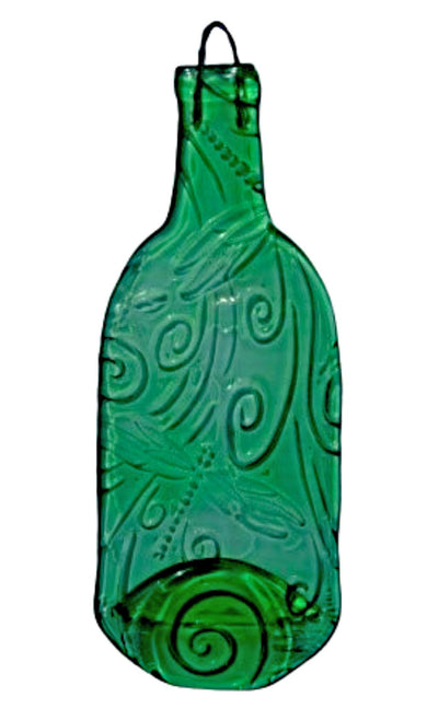 Recycled wine Bottle Cheese Platter - green with dragonfly design