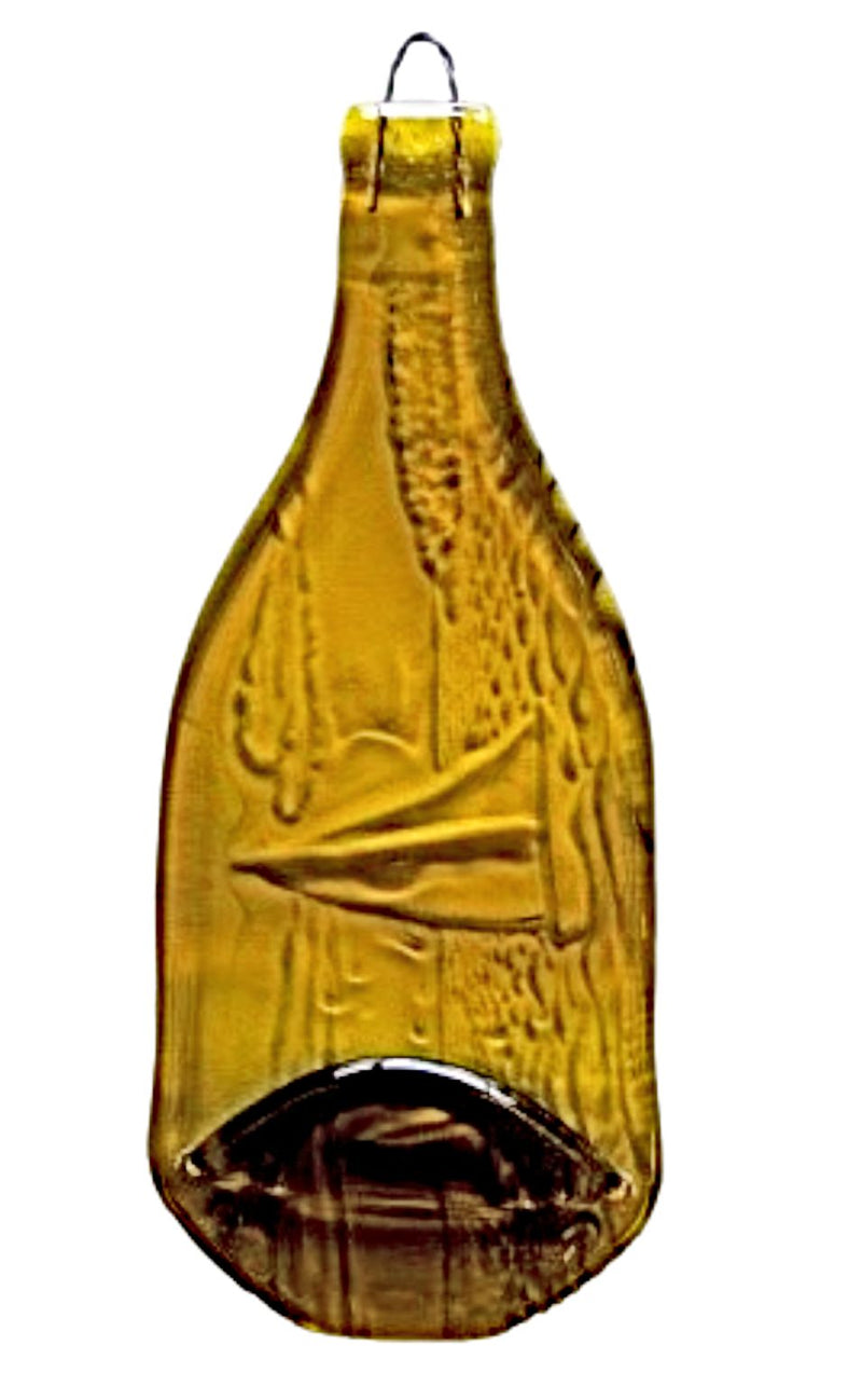 Recycled wine Bottle Cheese Platter - olive green with sailboat design. Great Housewarming gift from Harvest Array.