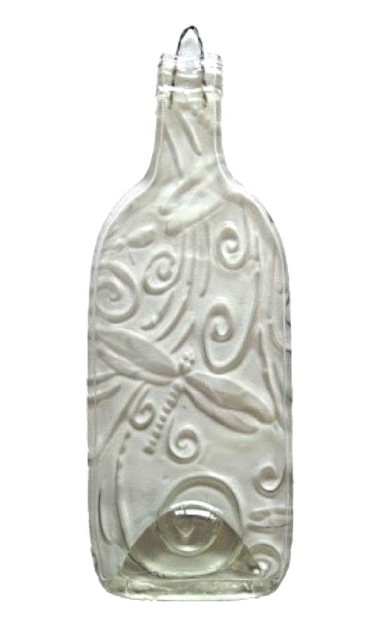 Recycled wine Bottle Cheese Platter - clear with  dragonfly design. Purchase online at Harvest Array.