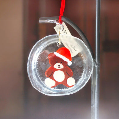 Wine Bottle Art Bear with Santa Hat Christmas Holiday Ornament Suncatcher. Made in the USA for Harvest Array.