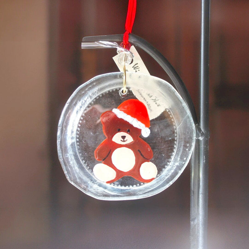 Wine Bottle Art Bear with Santa Hat Christmas Holiday Ornament Suncatcher. Made in the USA for Harvest Array.