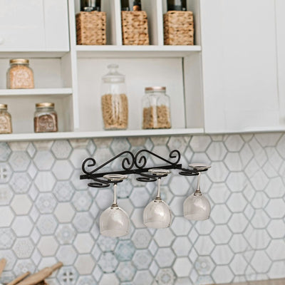 Keep your wine glasses handy with a Wall Mount Metal Wine Glass Holder for 6 Glasses from Harvest Array.