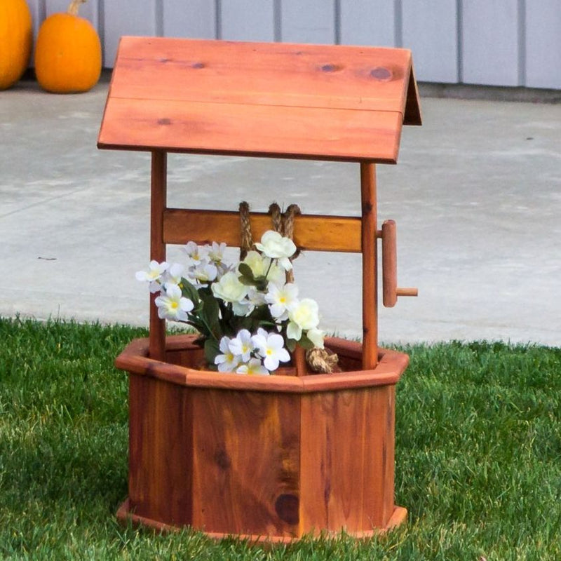 Small Amish Made Cedar Wishing Wells Can Also Be Used as a Flower Pot