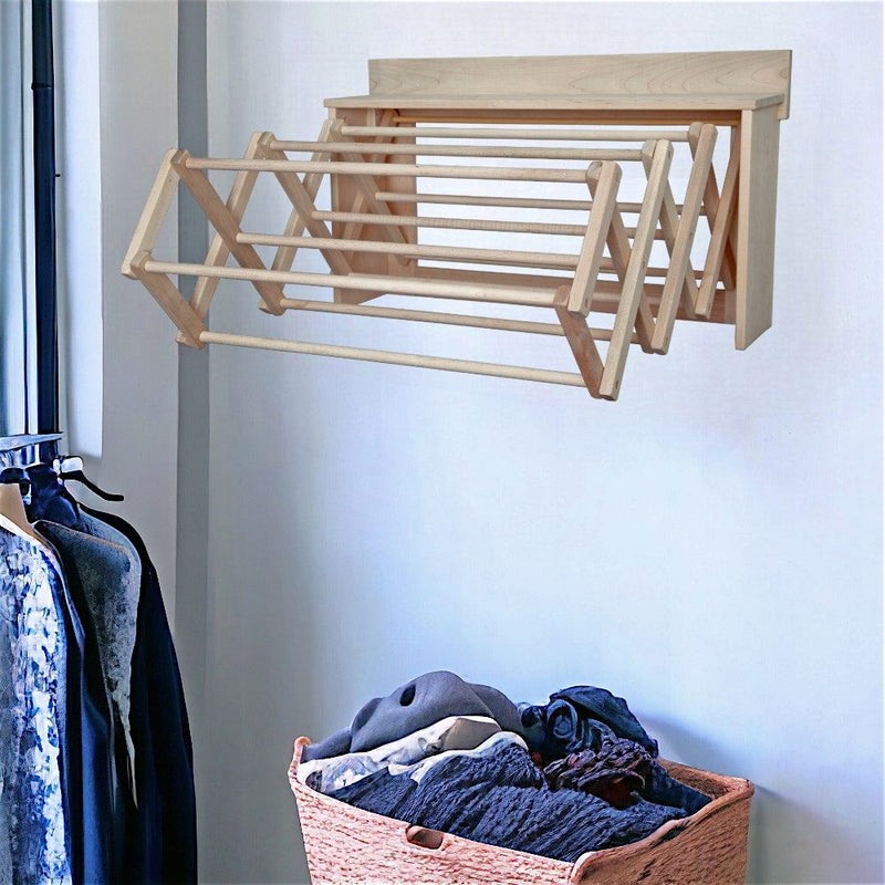 A high quality wooden drying rack wall unit that saves on floor space.