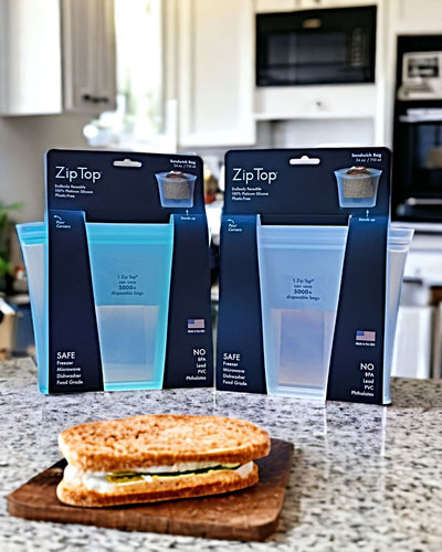 Teal or Frost colored Sandwich Bags from Zip Top on www.harvestarray.com
