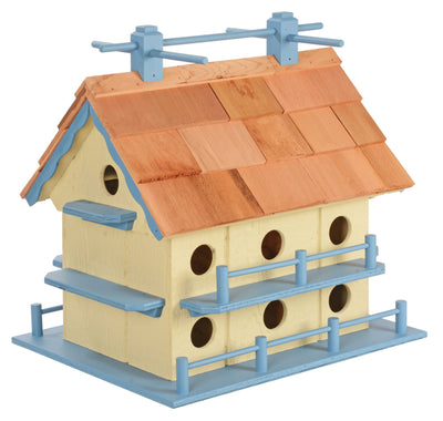 Beige with Blue Trim Wooden Martin Birdhouses with Cedar Roof