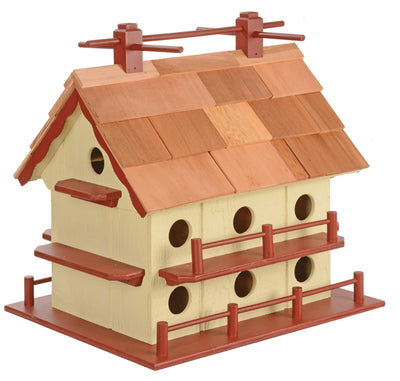 Beige with Red Trim Wooden Purple Martin Birdhouses with Cedar Roof