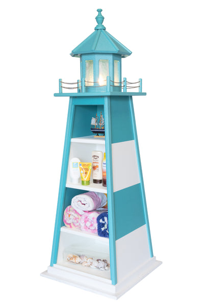 Aruba Blue Amish Crafted Poly Lighthouse Bookcases at an angle