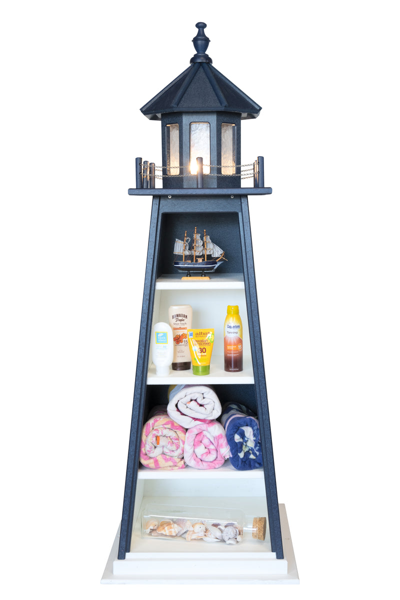 Front View of the Patriot Blue Amish Crafted Poly Lighthouse Bookcases