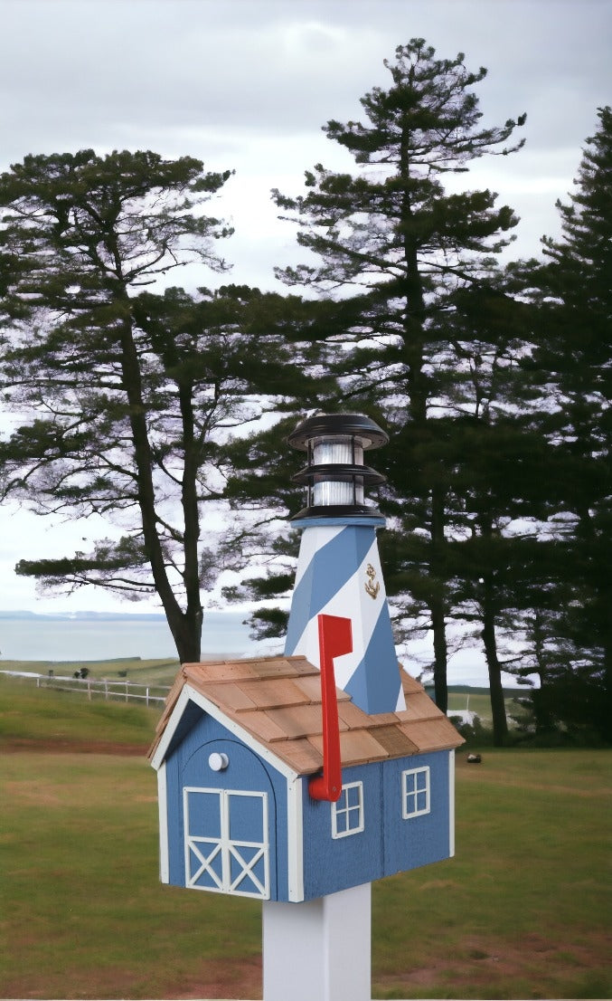 Wooden Lighthouse Mailbox with Cedar Roof