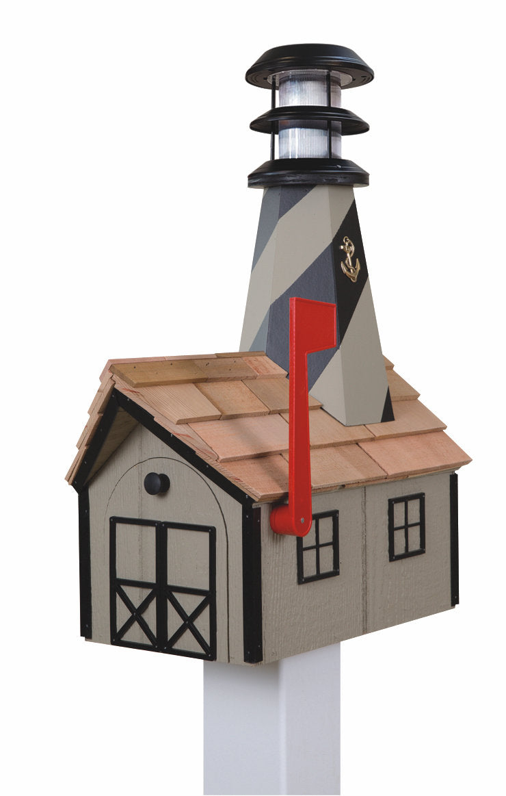 Clay and Black Wooden Lighthouse Mailbox with Cedar Roof