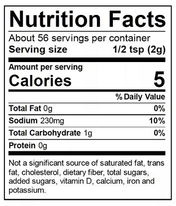 Nutrition facts for Medium Salsa Tomato Seasoning Mix.
