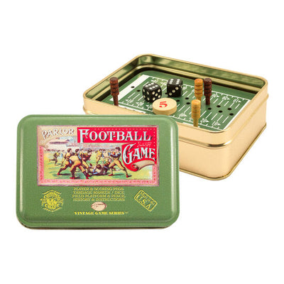 Parlor Foot-Ball Vintage Tin Game is made in America by Channel Craft. This pocket size game is great for travel, school recess, and more.