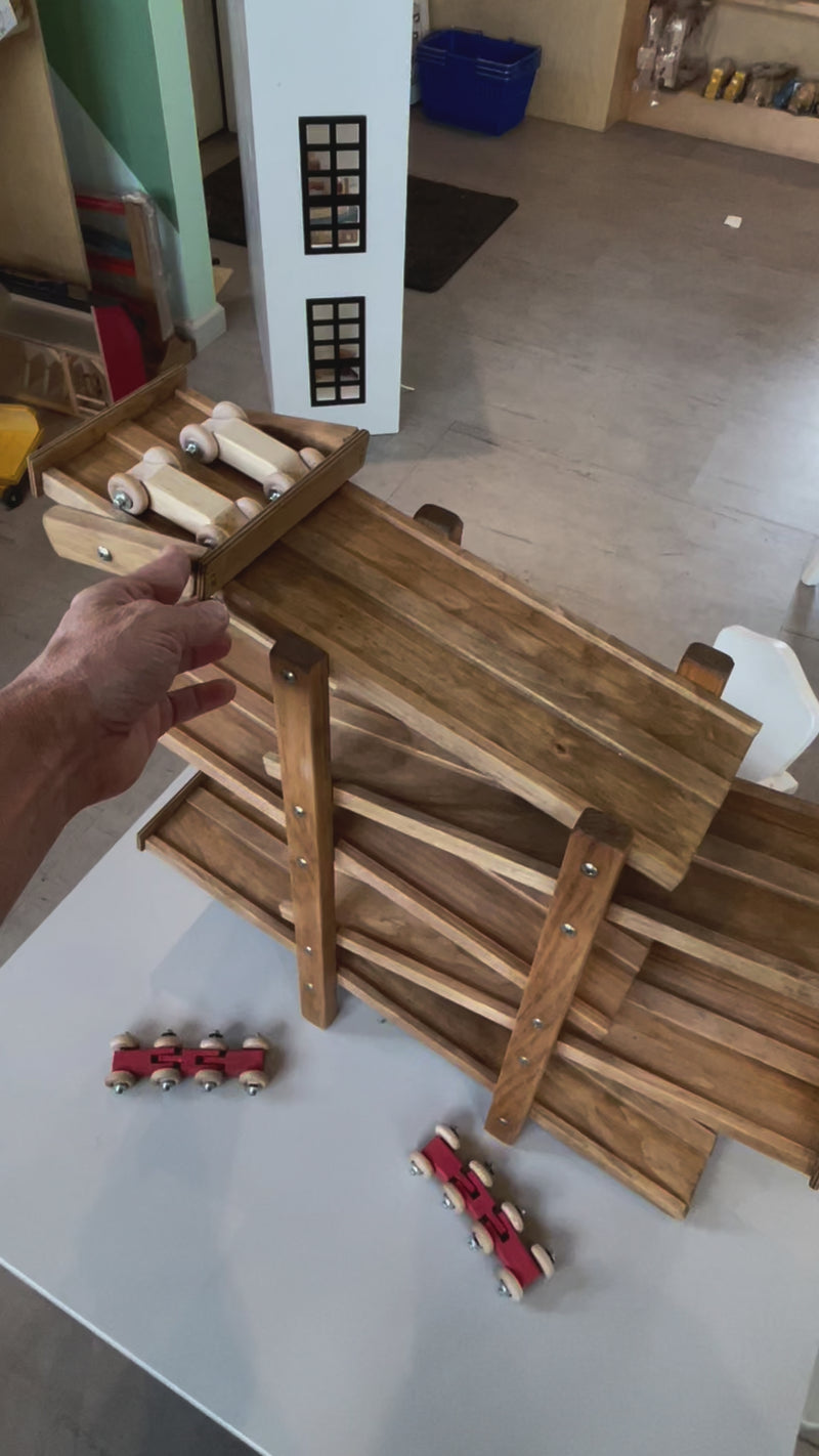 Wooden Switchback Car Roller with Two Cars