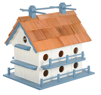 White with Blue Trim Wooden Martin Birdhouses with Cedar Roof