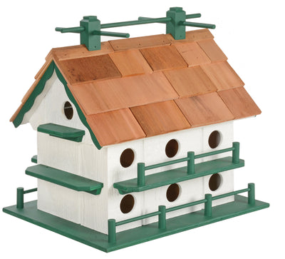 White with Green Trim Amish Made Wooden Martin Birdhouses with Cedar Roof