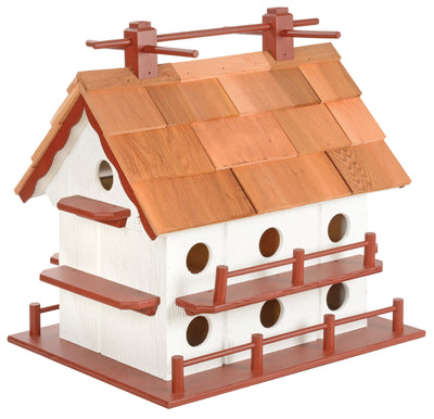 White with Red Trim Wooden Martin Birdhouses with Cedar Roof
