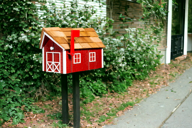 Cardinal Red Wooden Mailbox with Cedar Roof