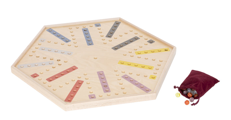 Wooden Aggravation and 4 Way Checkers Marble Game with pouch for marbles