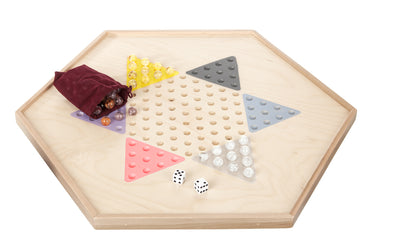 Chinese Checkers on back of Wooden Checkers Game Board