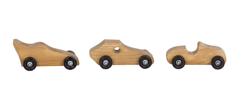 Set of three stained Amish Made Wooden Cars