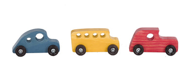 Set of three painted Amish Made Wooden Cars 