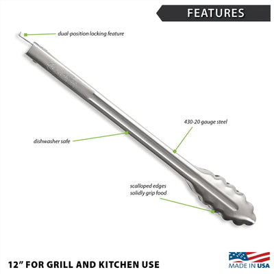 Dimensions for the  12 inch Rada Heavy-Duty Tongs