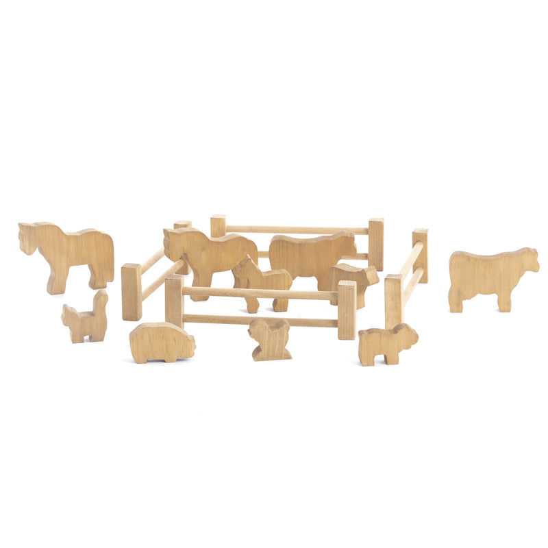 Wooden Farm Animals with Fence Playset