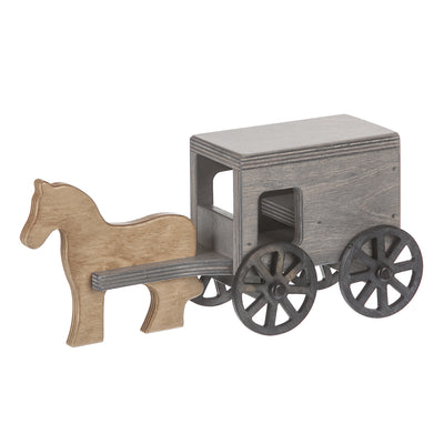 Black and Gray Horse and Buggy Wooden Playset