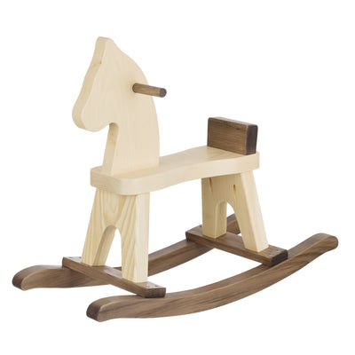 Amish Made Wooden Rocking Horse in walnut and maple stain