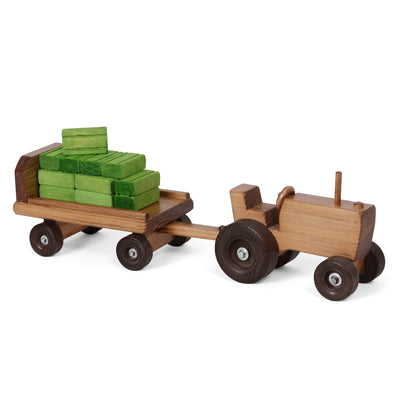 Toy Tractor Wagon with Hay Bales Set