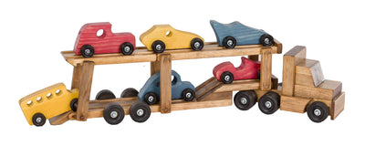 Wooden Car Carrier with Six Assorted Color Cars