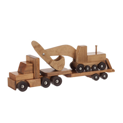 Wooden Low Boy Truck with Excavator - Harvest Stain