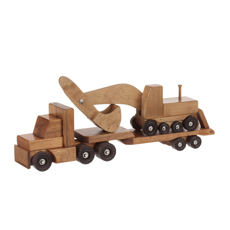 Wooden Low Boy Truck with Excavator - Harvest Stain