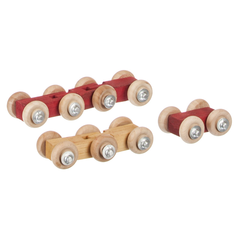 Red and Natural colored wooden toy train roller cars
