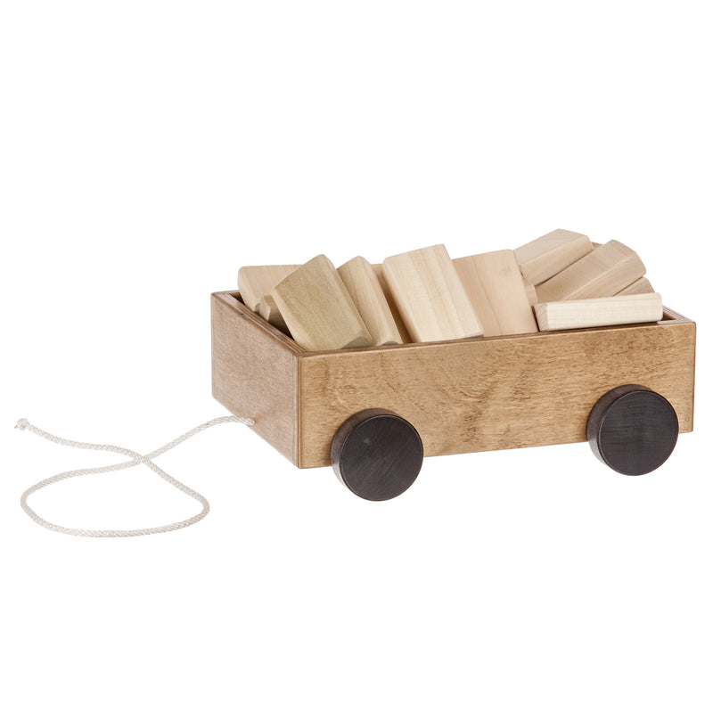 Harvest stained Wooden Wagon with wooden blocks and pull string.