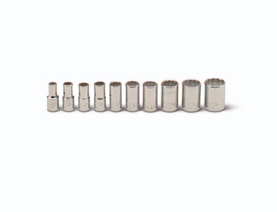 1/4" Drive 10 Piece Set - 12 Point Standard Sockets, 3/16" - 9/16"