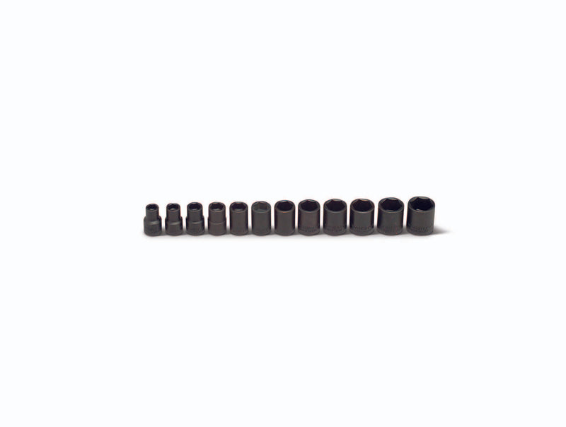 3/8" Drive 12 Piece Set - 6 Point Standard Metric Impact Sockets, 8mm - 19mm