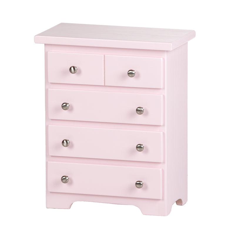 Doll Furniture - Pink Wooden Chest of Drawers 