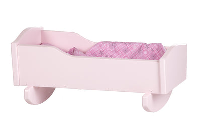 Pink wooden baby doll cradle