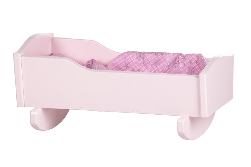 Pink wooden baby doll cradle