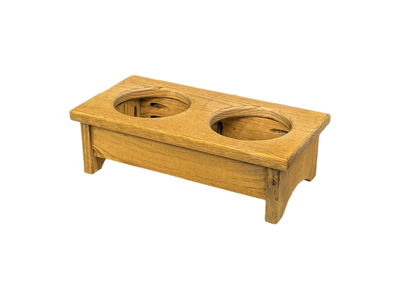Wooden Cat Feeders (Tall) holds Two Half Pint bowls for food and water.